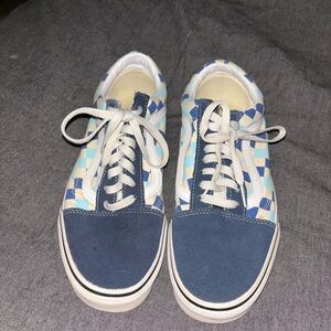 Vans Old Skool blue and white checked size W9.5/M8